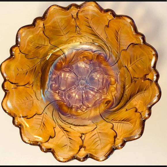Vintage Carnival Glass Indiana Wild Rose Amber Bowl - Picture 4 of 7